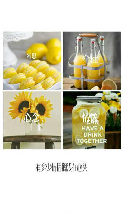 自制壁纸 小清新 马卡龙 花 向日葵 太阳花 柠檬 瓶子 句子