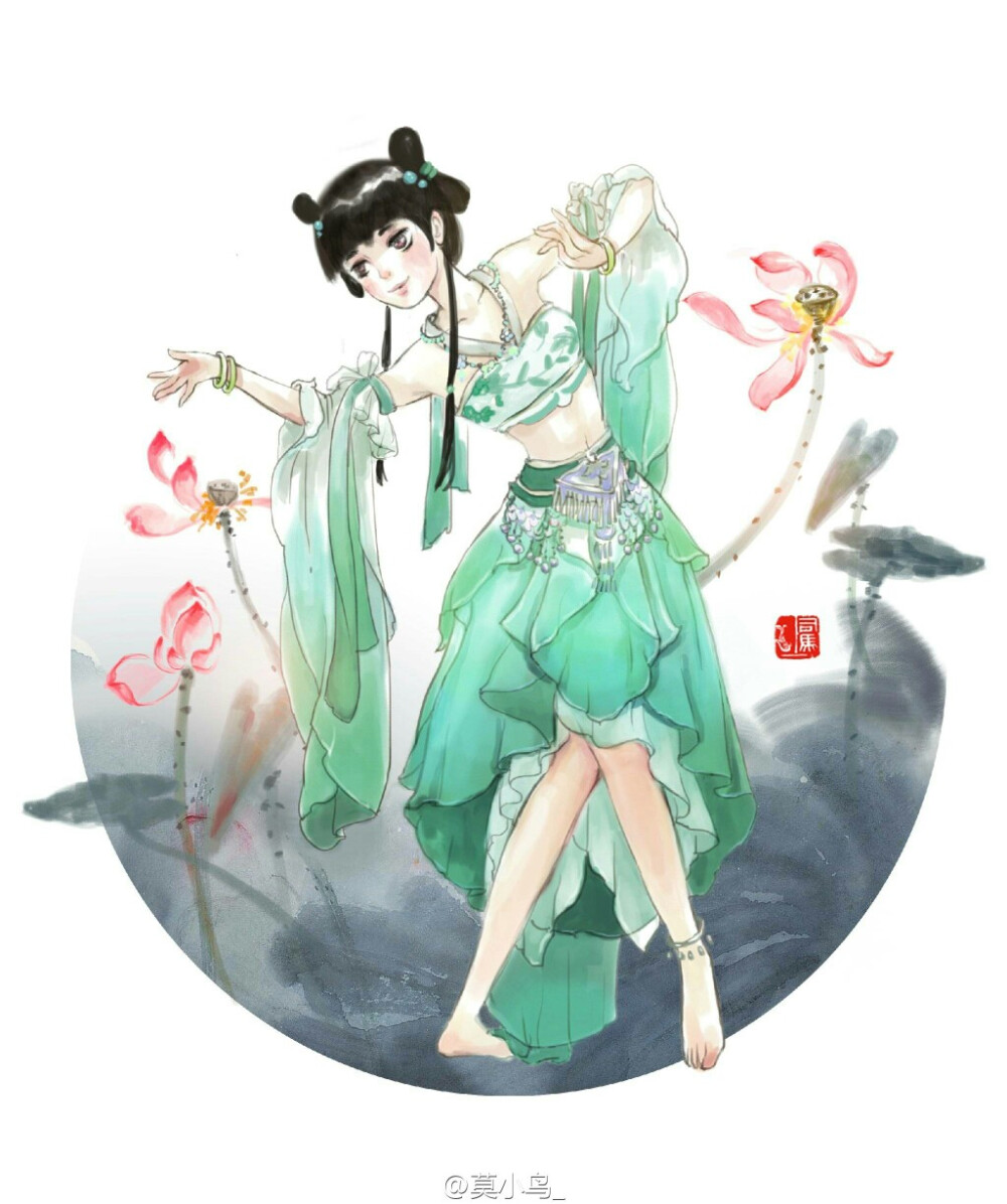 莫小鸟衣服人设，期待吧Y(＾_＾)Y#邕州司马# 唱一首采莲曲 ~~ 小荷花和小荷叶都出来啦 ~ 来发个全家福 ~ 感谢画手@驱v邪是羊咩 [爱你] 如果再来个莲蓬藕霸加上鱼哥鱼姐~池塘的生态系统应该就快建设成功了！~设计师@每周必须少一斤的面包司马 官博@邕州司马小喇叭