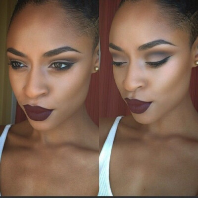 black girl with burgundy lipstick, makeup inspiration, black womens inspiration Pinterest: marseenb☽ ☼☾