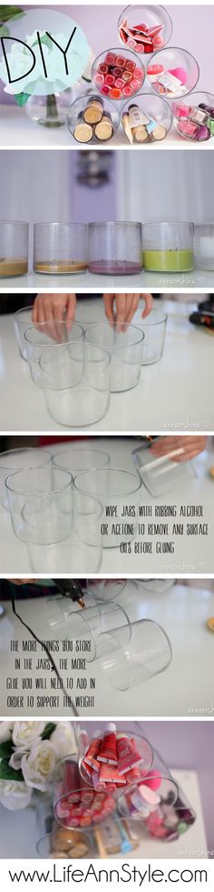 DIY:: Repurpose Old candle Jars to a vanity or desk organizer!