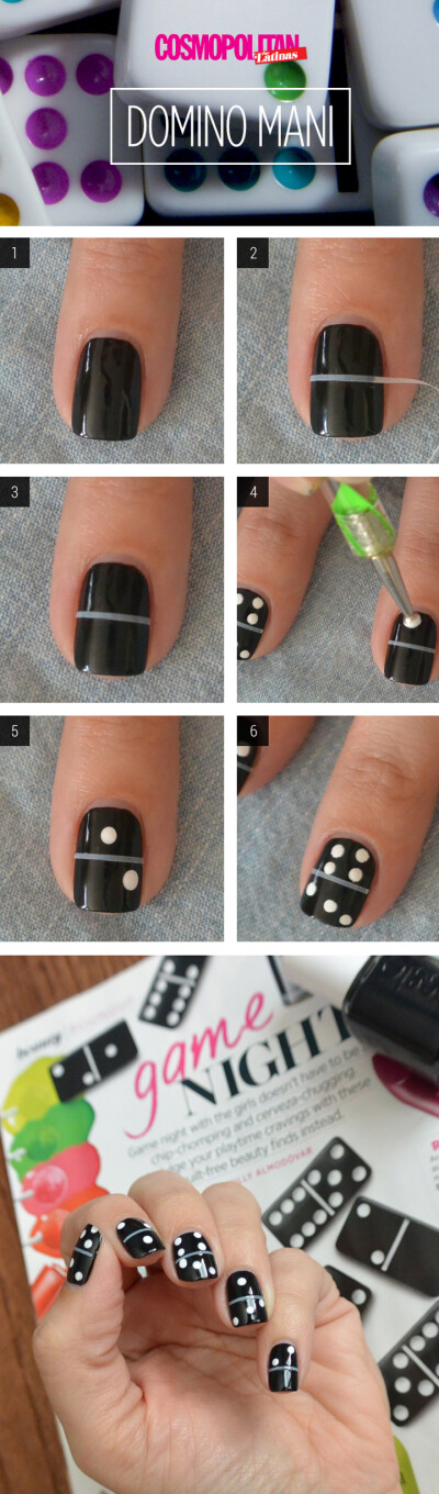 Nail Art How-To: Fun Domino Manicure by @NailsbyArelisP Instead of leaving tape on put white on underneath then tape, then paint black