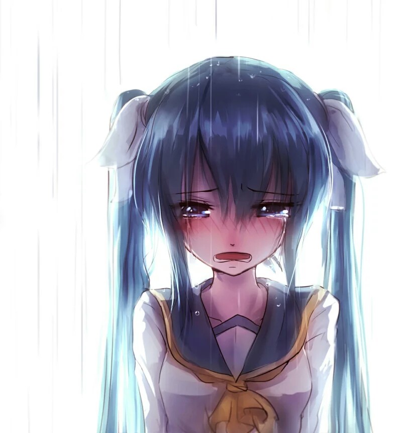 初音未来 miku 双马尾 雨滴 哭泣