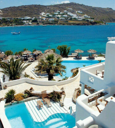 后院海景游泳池—Kivotos酒店，米科诺斯，希腊 Kivotos Hotel, Mykonos, Greece