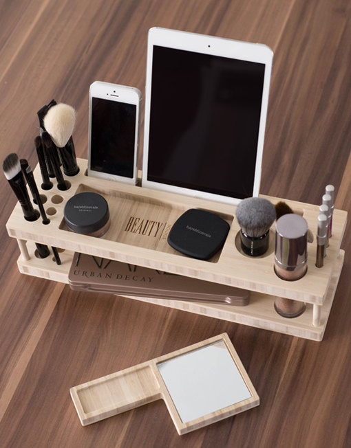 Beauty Station / Wood Makeup Organizer / makeup holder / iPad stand / desk organizer / lipstick holder / iphone