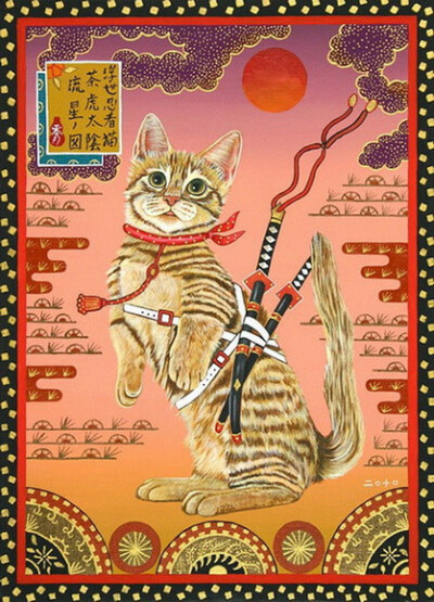 浮世绘 猫 猫咪 喵喵 喵星人 手绘 和风 日本 东瀛 刺青 纹身 武士 个性的喵星人