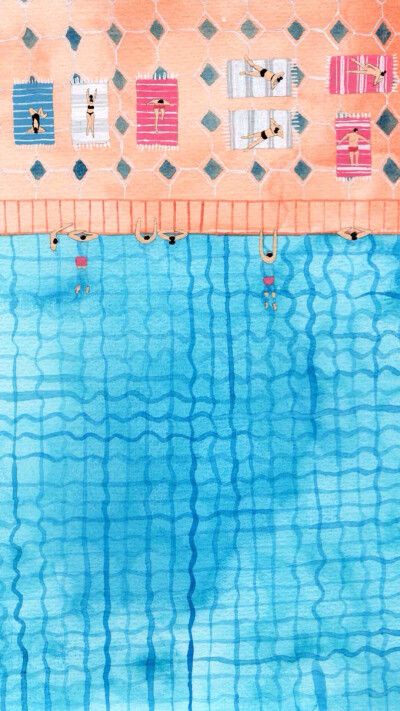 游泳池 插画 夏天 高清壁纸 iPhone壁纸