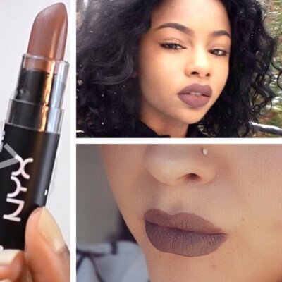 NYX matte lipstick in (Maison) - BEAUTIFUL dark brown that looks good on all skin tones. Pair it with very light eye makeup and it'll look stunning on you!