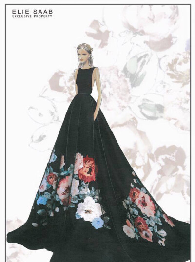 【笔尖时尚】手绘插画 婚纱礼服 ELIE SAAB 2015-16 秋冬高级定制系列独家设计草图