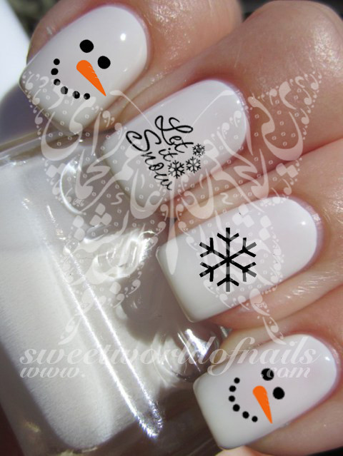 Christmas Xmas Nail Art Snowing Snowflakes Snowman Water Decals Nail Transfers Wraps