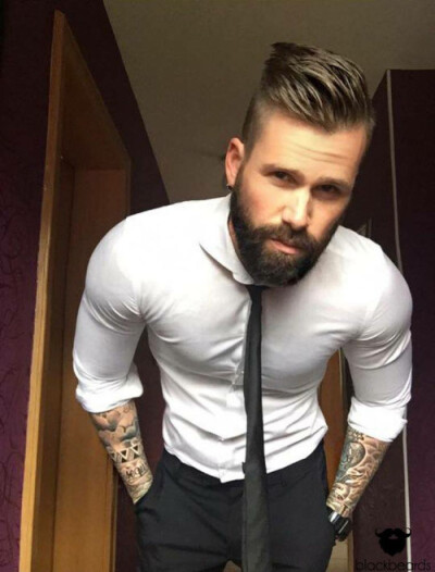 Dis guy...he's kinda hot...with his got tattoo sleeves and his hot white shirt &amp;amp; tie and his hotness