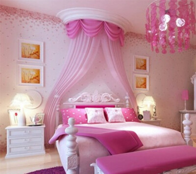 粉色系的公主房。