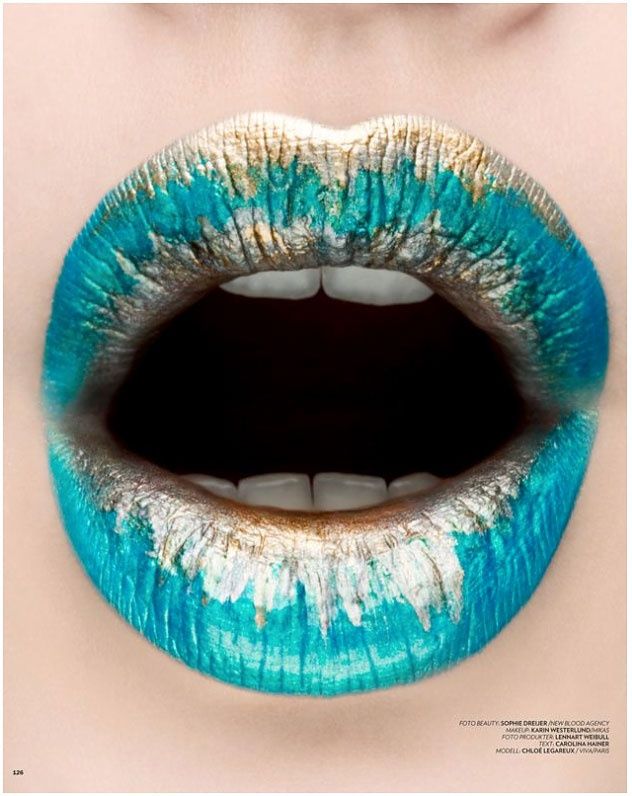 Lipstick Designs On Lips | Teal and gold crazy cool makeup design lipstick | Oh Hot Glam!