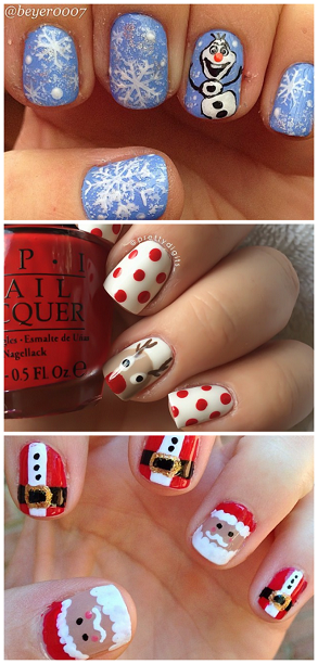 Cute Winter and Christmas Nail Ideas (Find Olaf, reindeers, penguins, and snowflakes!) | CraftyMorning.com