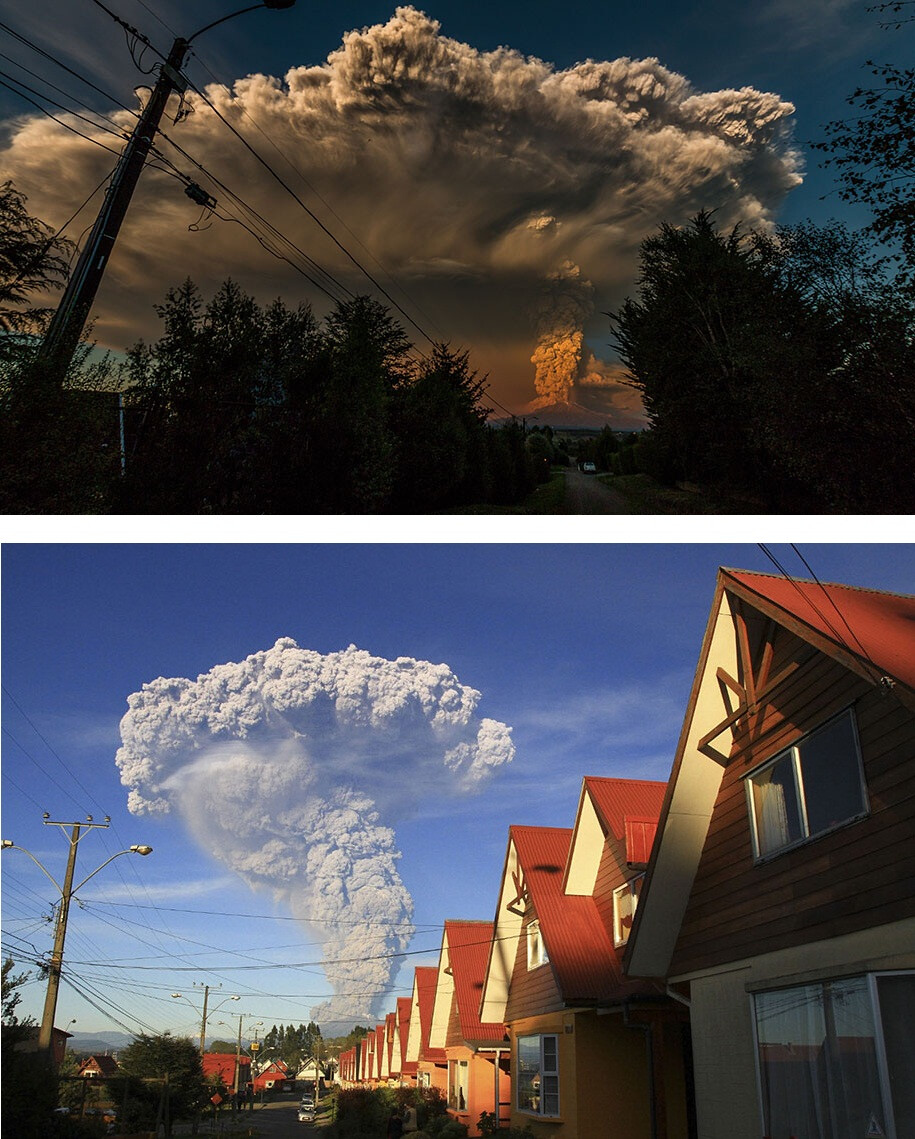 4月23日下午6点，休眠了40年的智利火山爆发了，1500名居民被迫撤离，智利人说这像是一次“天启