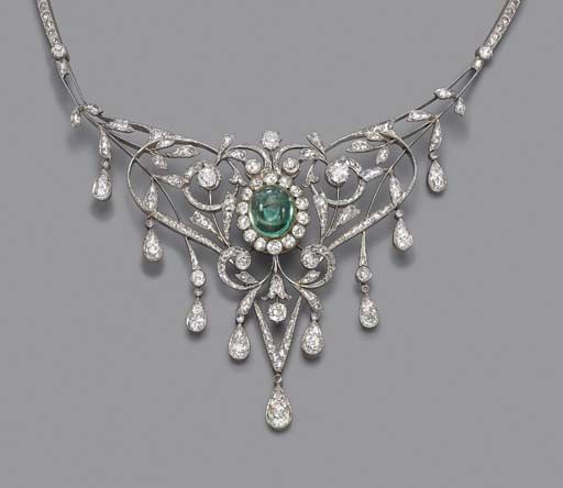 祖母绿和钻石项链，，二十世纪初期，38厘米长