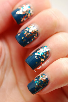 Glitter Gradient Nails! With Essie &amp;quot;Go Overboard&amp;quot; and OPI &amp;quot;The Living Daylights&amp;quot;