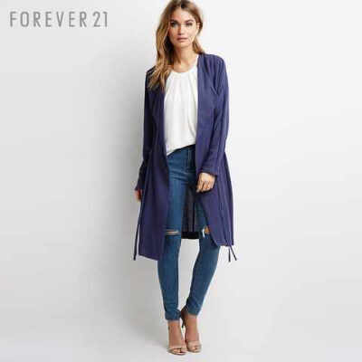 F21抽绳开襟长款风衣外套 FOREVER21