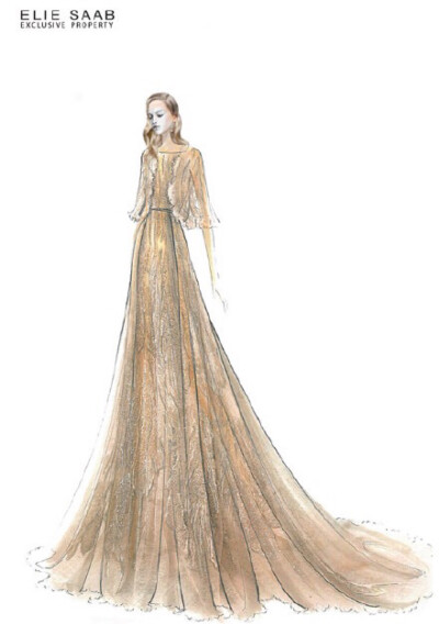 【笔尖时尚】手绘插画 婚纱礼服 Elie Saab 2015 春夏高级订制的手绘稿，华丽大气。设计稿 仙女系