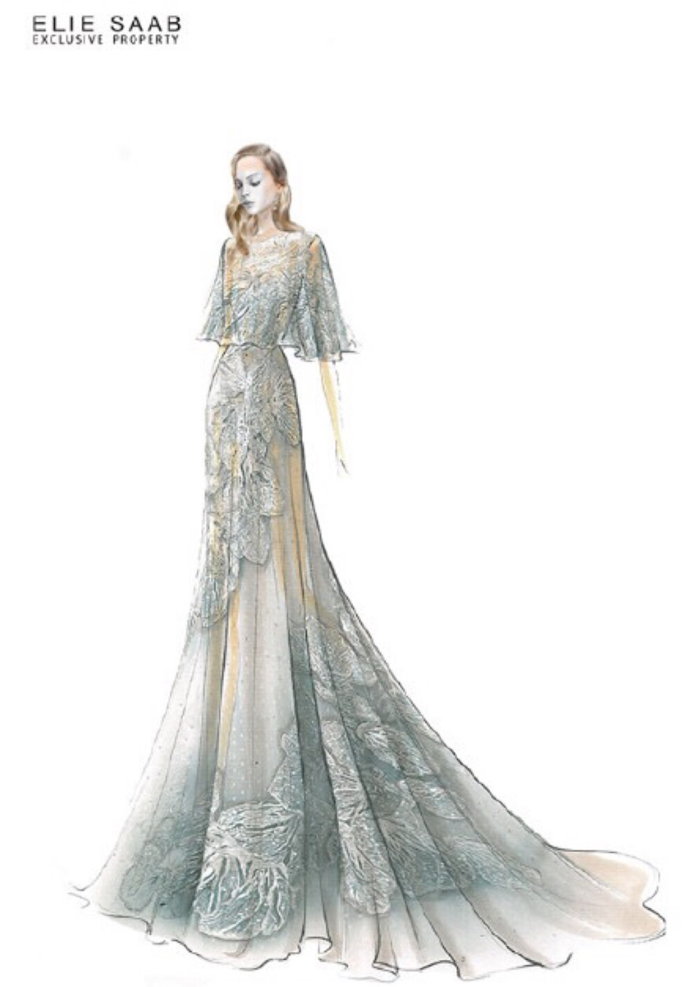 【笔尖时尚】手绘插画 婚纱礼服 Elie Saab 2015 春夏高级订制的手绘稿，华丽大气。设计稿 仙女系