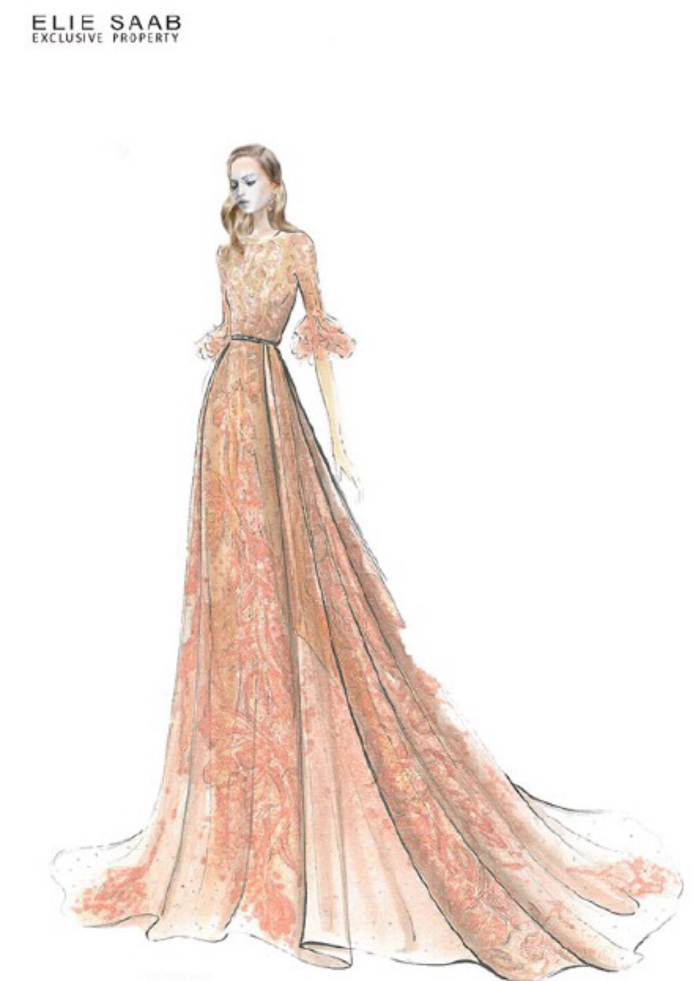 【笔尖时尚】手绘插画 婚纱礼服 Elie Saab 2015 春夏高级订制的手绘稿，华丽大气。设计稿 仙女系