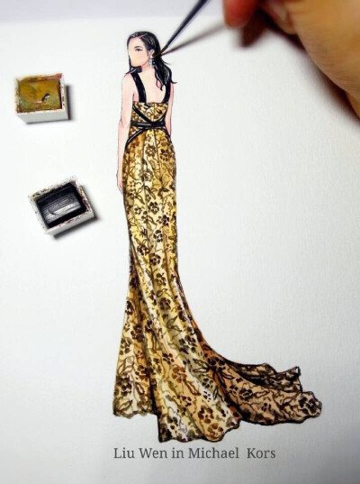 【笔尖时尚】手绘插画 手绘稿，水彩插画。设计 #2015MetBall #水彩手绘 Met Gala2015之中国 · 镜花水月 时尚界的奥斯卡盛宴。刘雯