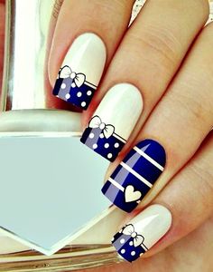 Navy and white polka dot , stripes and bows. For more fashion inspiration visit www.findiforweddings.com Nails Nail Art