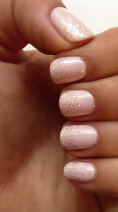 Soft pink nails with ombré golden glitter. this is ideal for my wedding ideas for my nails to be fresh pink with a bit glitter fresh clean nails xxx