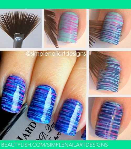 Use a fan brush to create a striped effect. | 32 Easy Nail Art Hacks For The Perfect Manicure