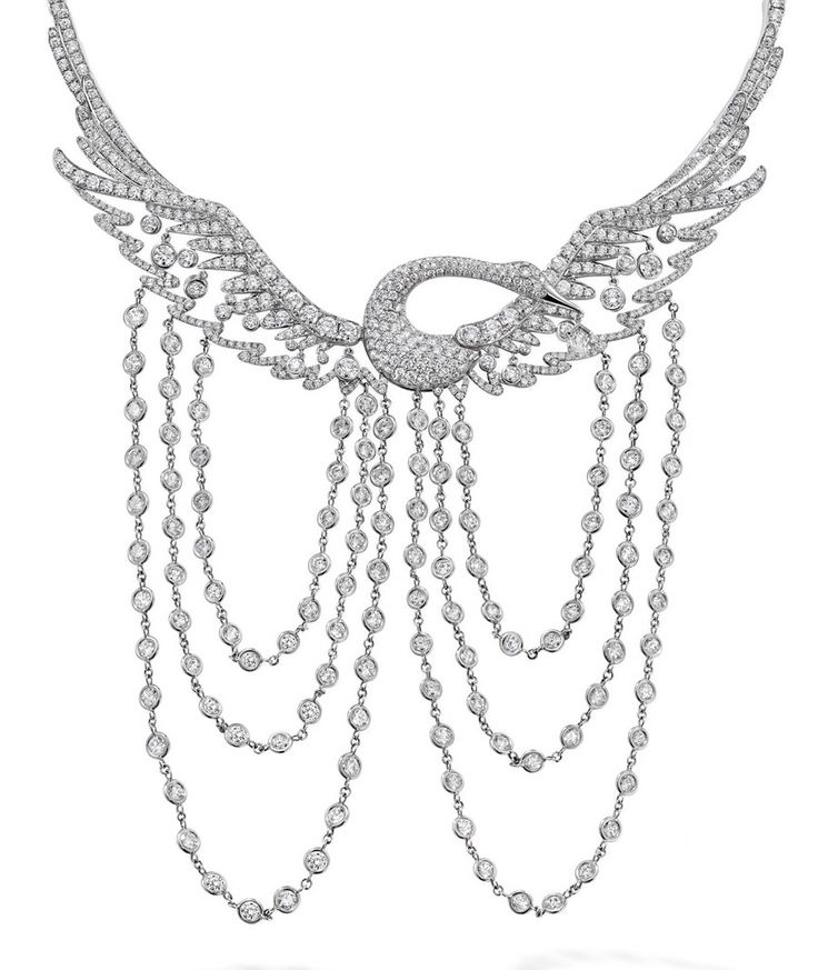 铂金野天鹅项链，与圆形明亮切割钻石19.03c