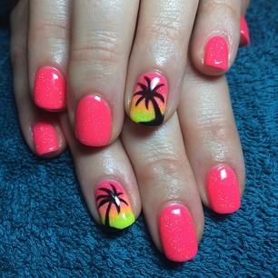 Palm trees add a beachy feel. | 28 Colorful Nail Art Designs That Scream Summer