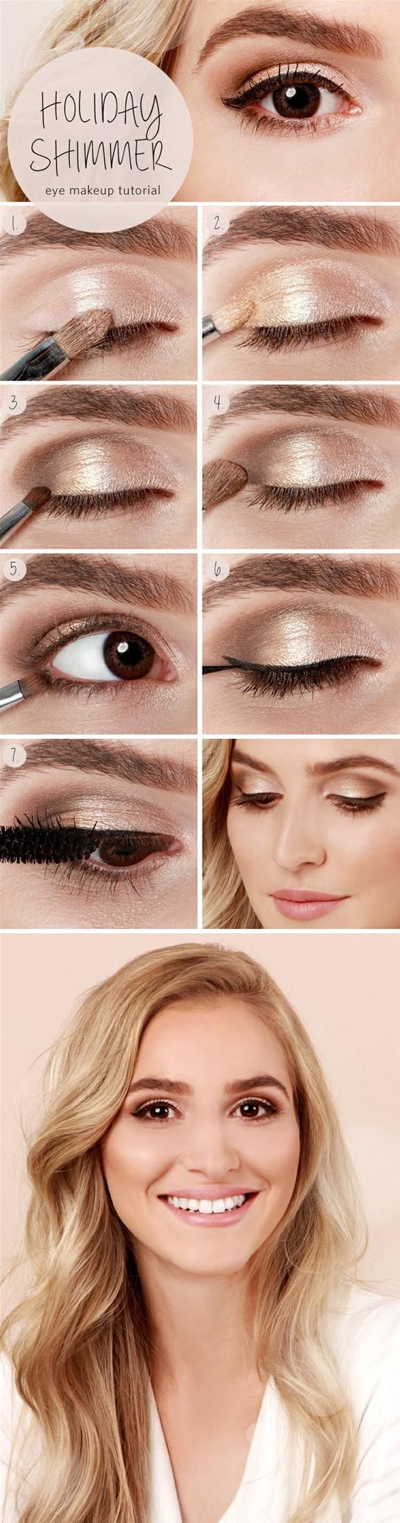 Step by step- How to do a slightly smoky, shimmery eye look in a few short steps.