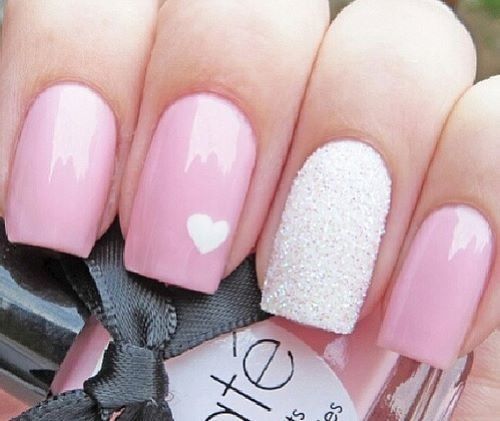 We love these nails for Valentines Day! Pink nail polish, heart, nail art, ciate, ciat nail art, caviar nails, accent nail.