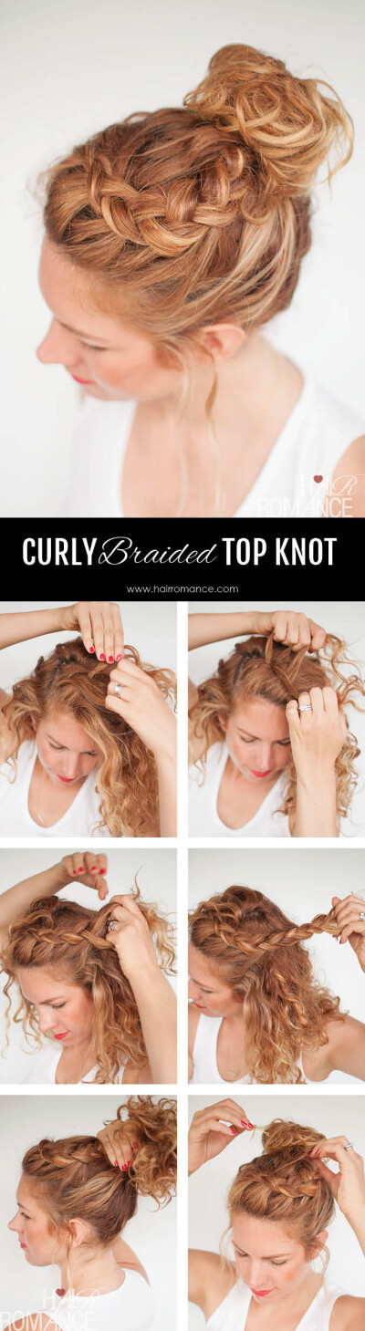 EVERYDAY CURLY HAIRSTYLES – CURLY BRAIDED TOP KNOT HAIRSTYLE TUTORIAL