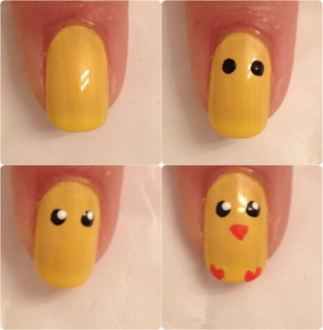 Nail arts by Bedizzle: Chick nails I could see my niece doing this with In memory of...next nail the chick...next nail Ileen.