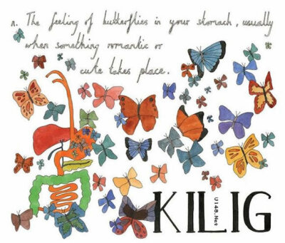 6. 塔加拉族语：Kilig。名词。形容那种喜欢一个人喜欢得好像胃里正有成千上万只蝴蝶翩翩，一张嘴就要全部飞出来一样的醉醺醺、麻酥酥感。