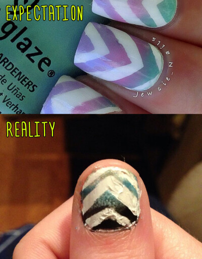 Gradient Chevron Manicure. | 15 Pinterest Nail Artists Who Aimed So High But Failed So Hard