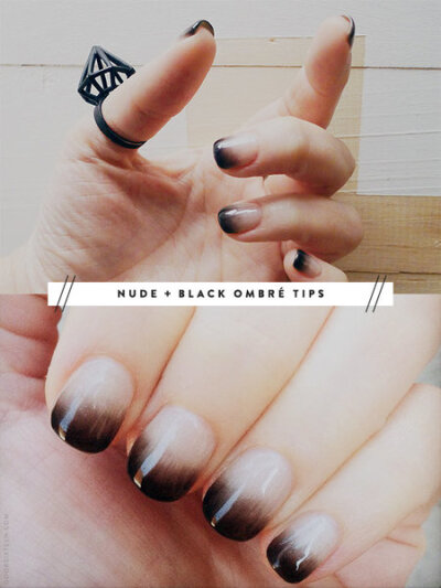 Nude + Black Ombre Mani. Click on pic to see more nail looks... love this!!