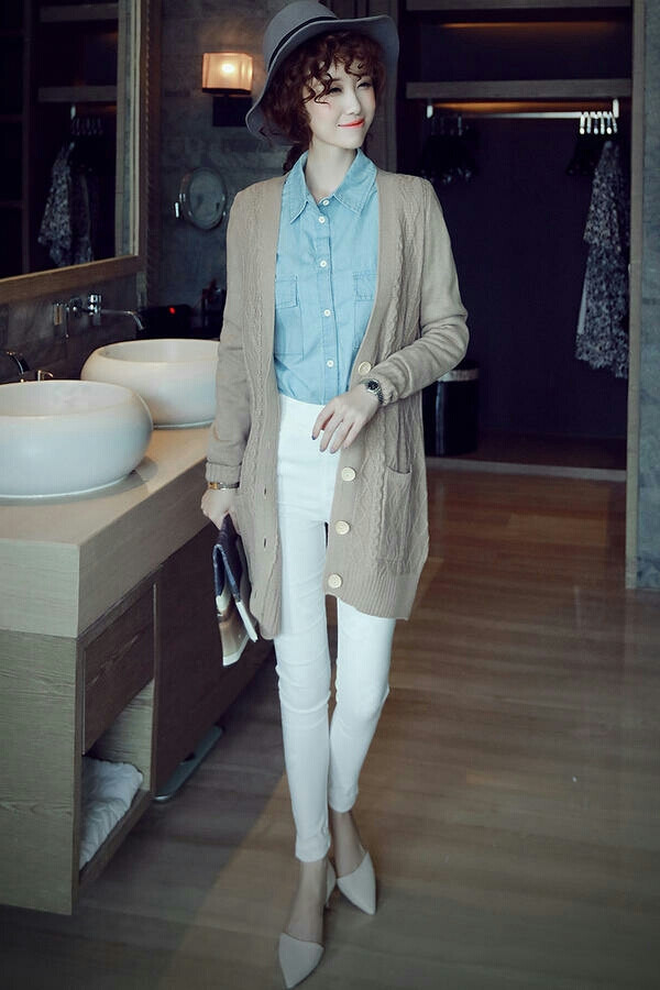 (･ิϖ･ิ)っ开衫+衬衫+小脚裤