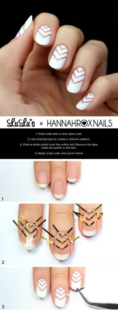 White Chevron Negative Space Nail Tutorial - 16 Trending Beauty Tutorials to Look for in 2015! | GleamItUp