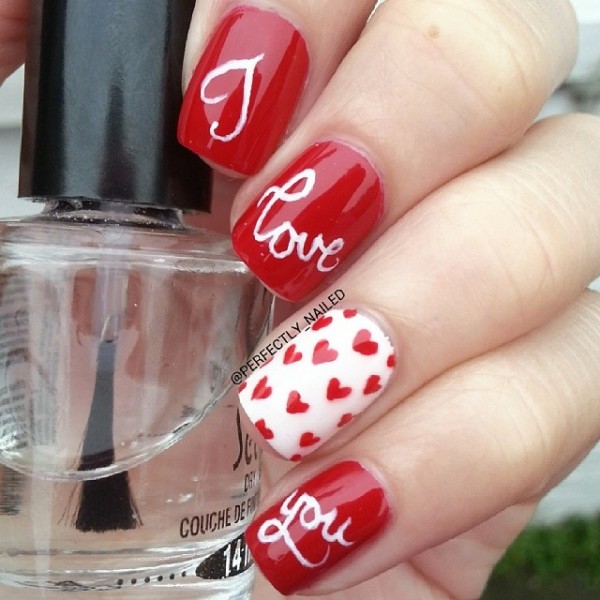 &amp;quot;I Love You&amp;quot; Valentine's Day Nails by perfectly_nailed! Valentine’s Day Nail Art Ideas: Part I: http://www.beautytipsntricks.com/blog/valentines-day-nail-art-ideas-part-i/ #valentinenails