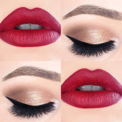 Look stunning on your next formal with subtle neutral eyeshadow and vivid winged out liner. Finish off with red lipstick for added drama. Check out the makeup essentials listed here.