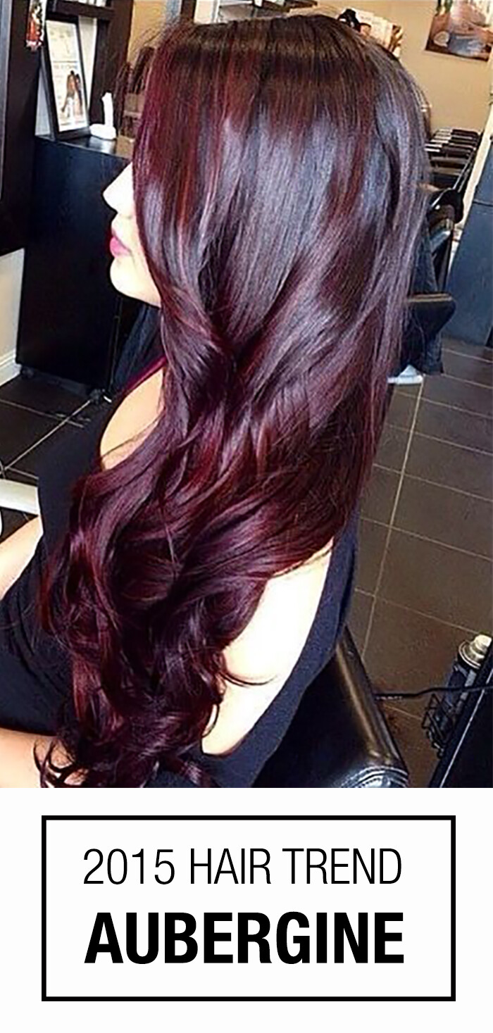 Burgundy hair color! Aubergine is a striking combination between violet and red hues - a gorgeous hair color idea for brunettes!