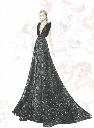 【笔尖时尚】手绘插画 婚纱礼服 设计稿 Elie Saab 2015 秋冬高级订制系列的手绘线稿