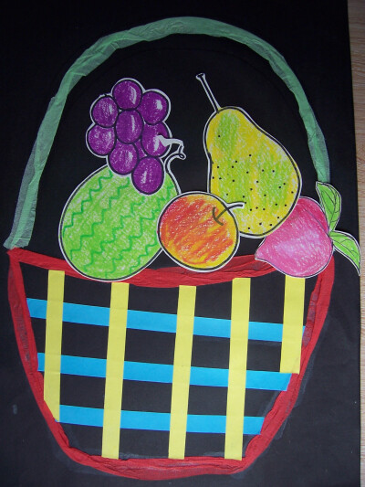 【儿童美术课】用皱纸手绘制作的水果篮