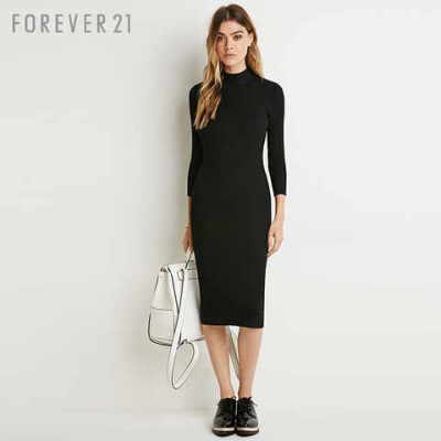 罗纹小高领针织长袖连衣裙 FOREVER21女装