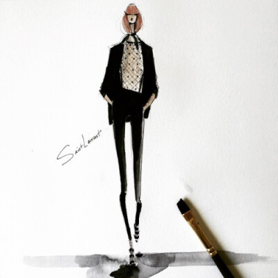 Jeanette Getrost Fashion illustrations。洛杉矶的时装设计师Jeanette Getrost手绘时尚插画欣赏：YSL。