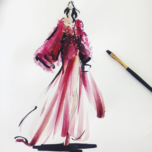 Jeanette Getrost Fashion illustrations。洛杉矶的时装设计师Jeanette Getrost手绘时尚插画欣赏：Zuhair Murad Couture 2015。