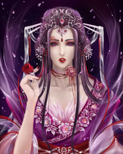 之前线稿的上色图~妖神。花千骨`古风线稿