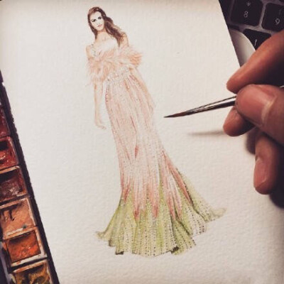 『那些大师们的手绘婚纱礼服服装设计图』@怪兽M