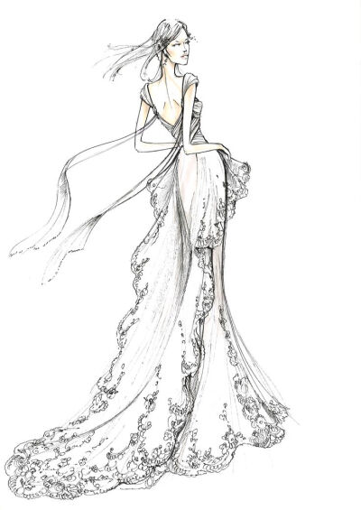 『那些大师们的手绘婚纱礼服服装设计图』@怪兽M
